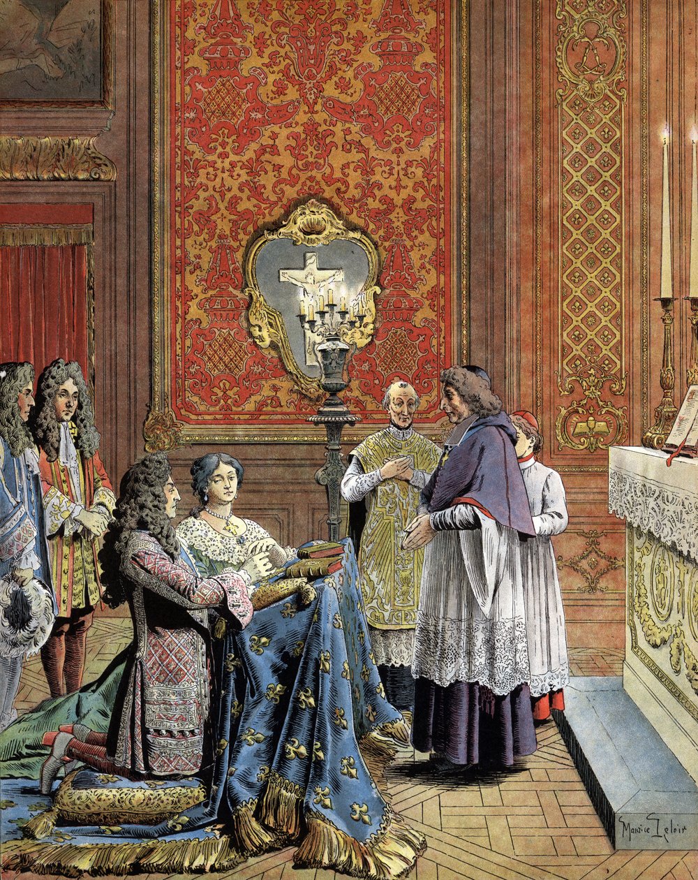 Tajná svatba Ludvíka XIV., známého jako Král Slunce (King Sun nebo Ludvík Veliký od Maurice Leloir