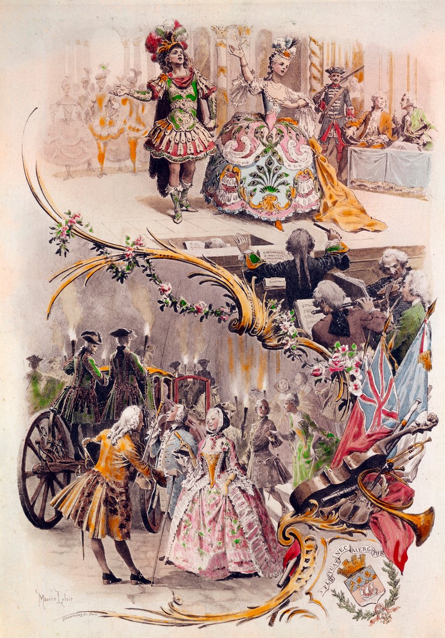Svatební menu s ilustrací Maurice Leloira (1851-1940) plesů v kostýmech a galantes, 6.4.1900 od Maurice Leloir