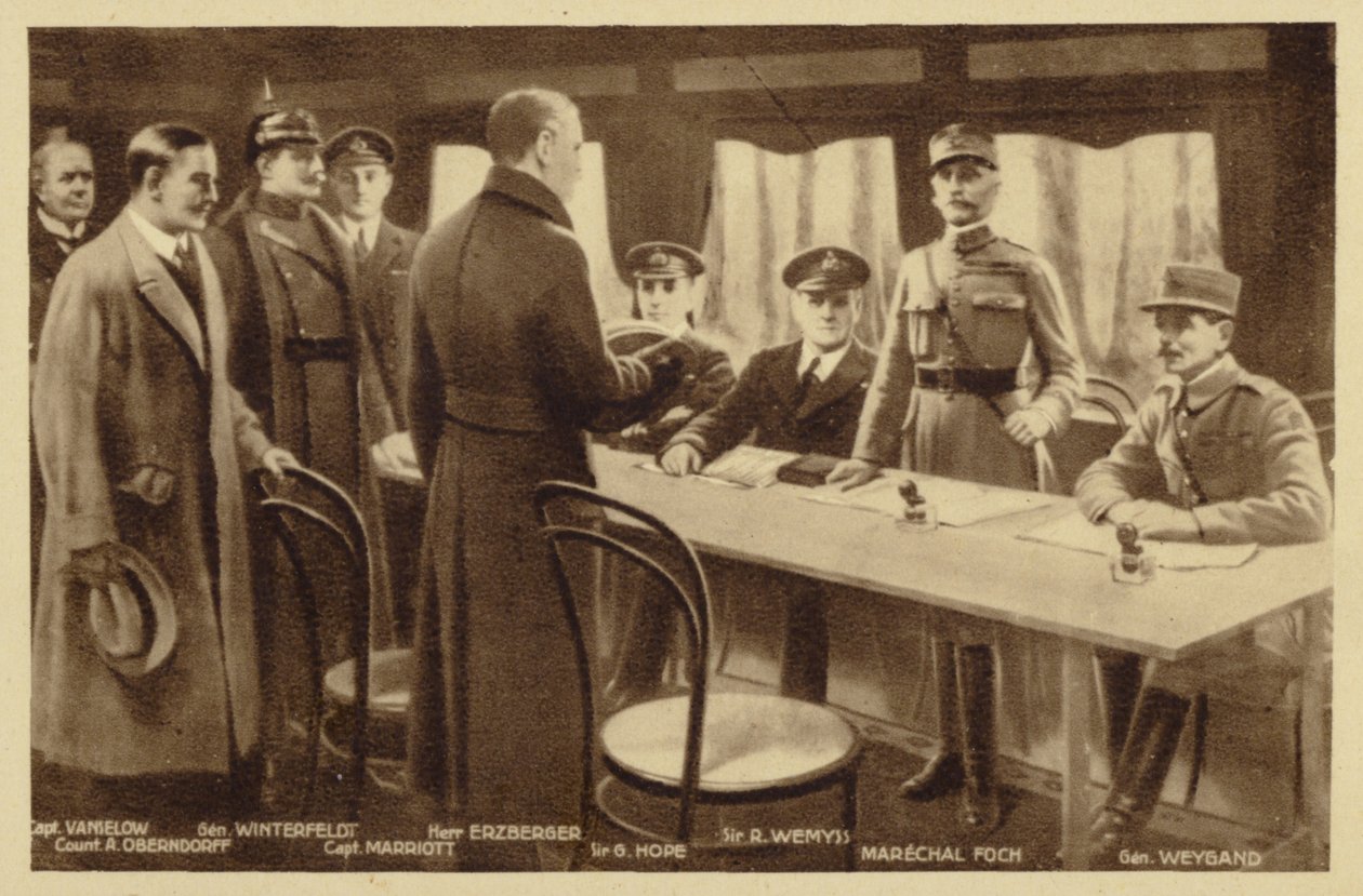 Shromáždění k podpisu smlouvy o příměří (litografie) od Maurice Pillard Verneuil