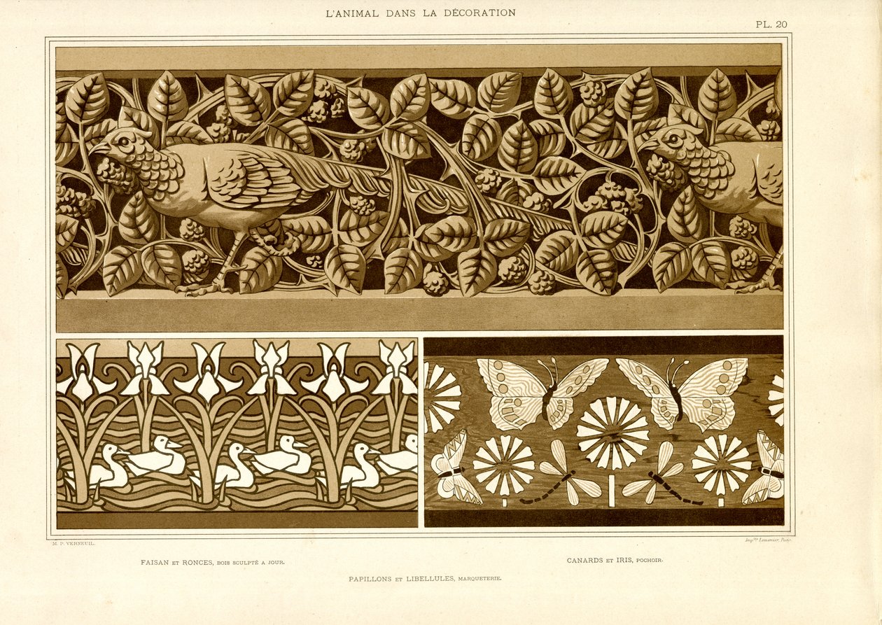 Ornamentální vlysy se zvířecími motivy (litografie) od Maurice Pillard Verneuil