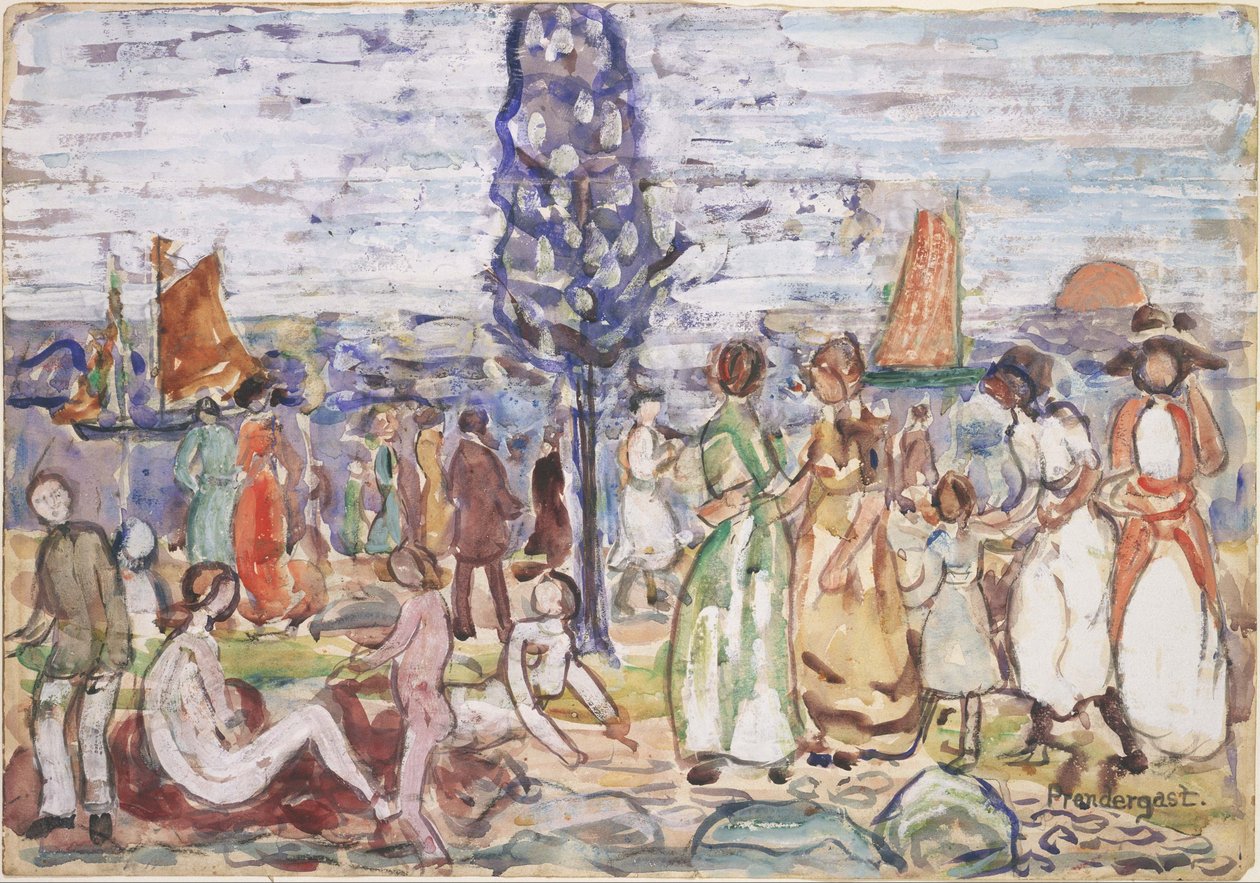 Pláž s modrým stromem od Maurice Prendergast