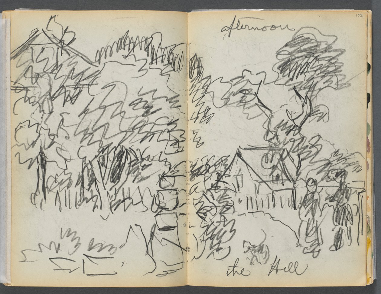 Skicář - Hotel Granite Shore, Rockport, strana 104- 105: "Odpoledne , kopec". od Maurice Prendergast