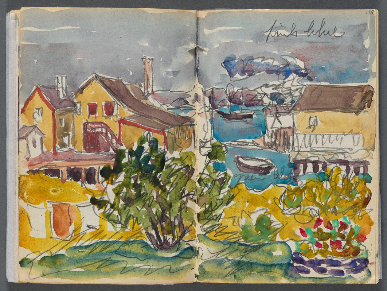 Skicář - Hotel Granite Shore, Rockport, strana 128 a 129: Domy v přístavu od Maurice Prendergast