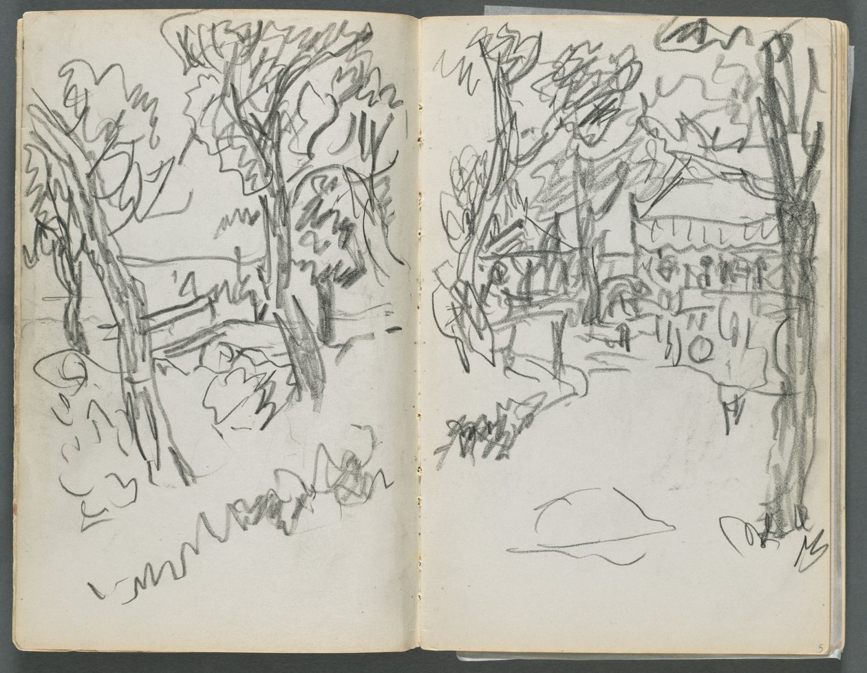 Skicák, The Dells, č. 127, strana 004 a 5: Krajina od Maurice Prendergast
