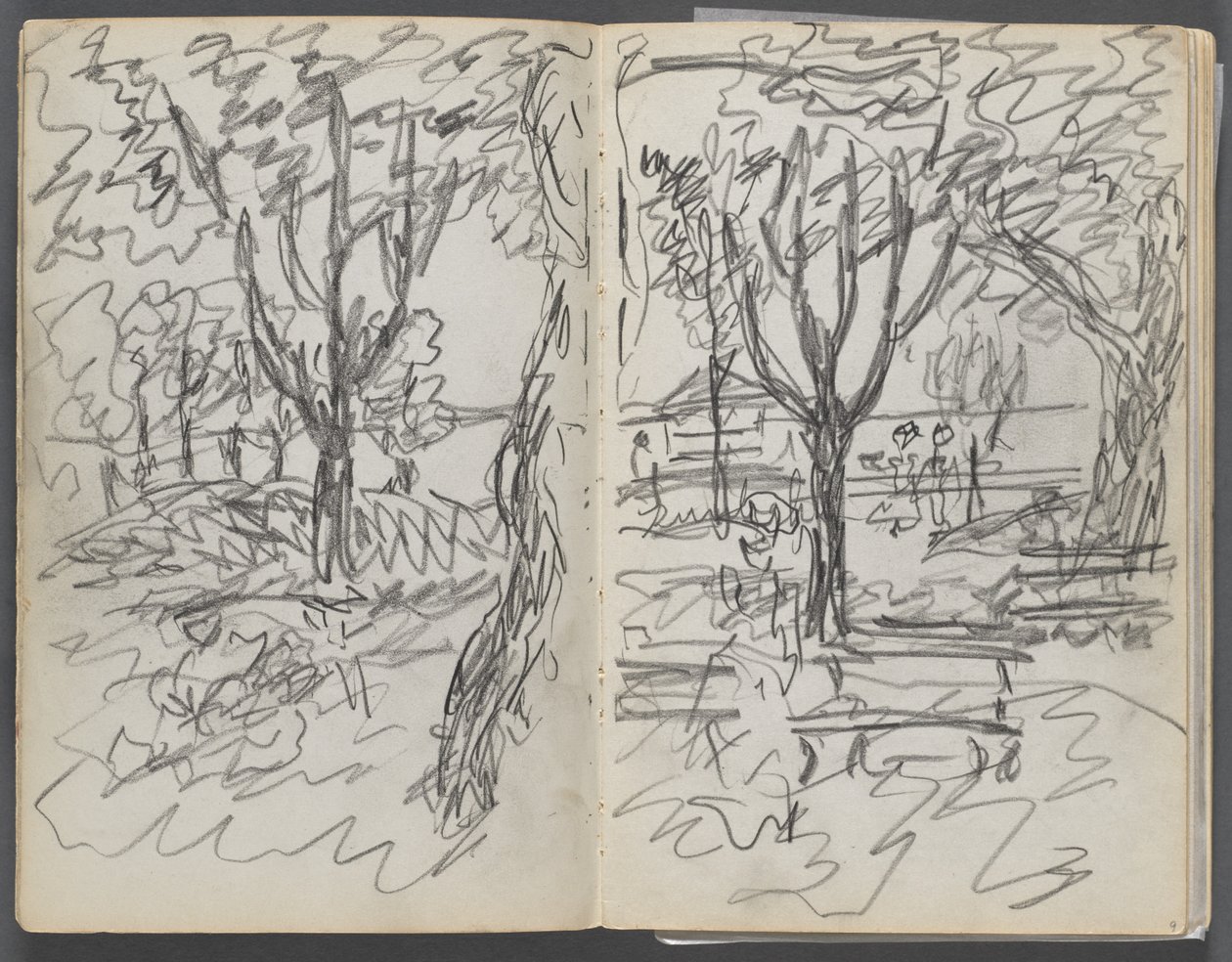Skicář, The Dells, č. 127, strana 008 a 9: Krajina od Maurice Prendergast