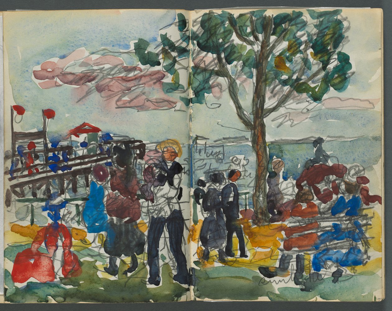 Skicář, The Dells, č. 127, strana 122 a 123: Figury na pobřeží od Maurice Prendergast