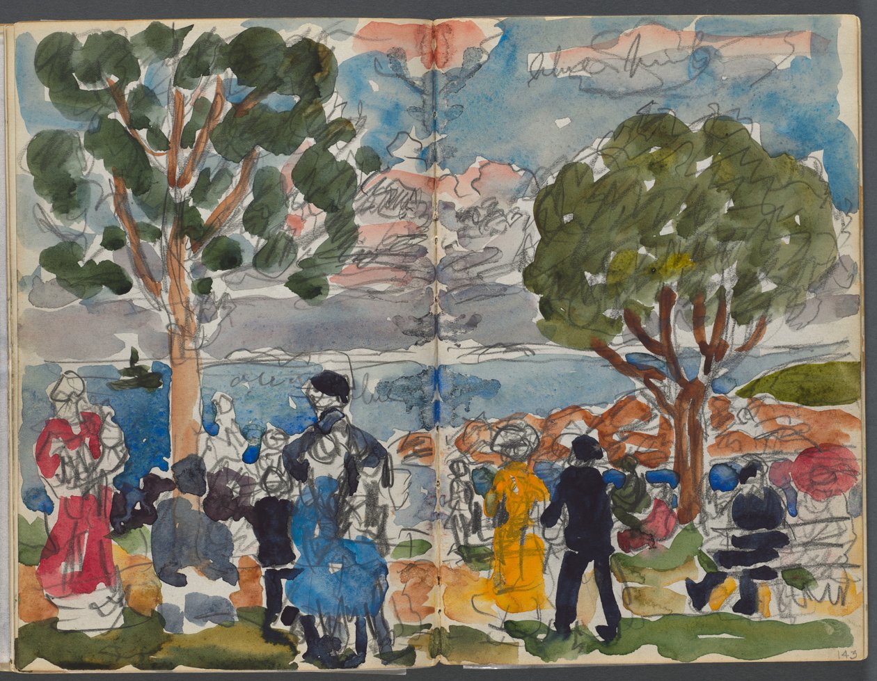 Skicář, The Dells, č. 127, strana 142 a 143: Postavy na pobřeží od Maurice Prendergast