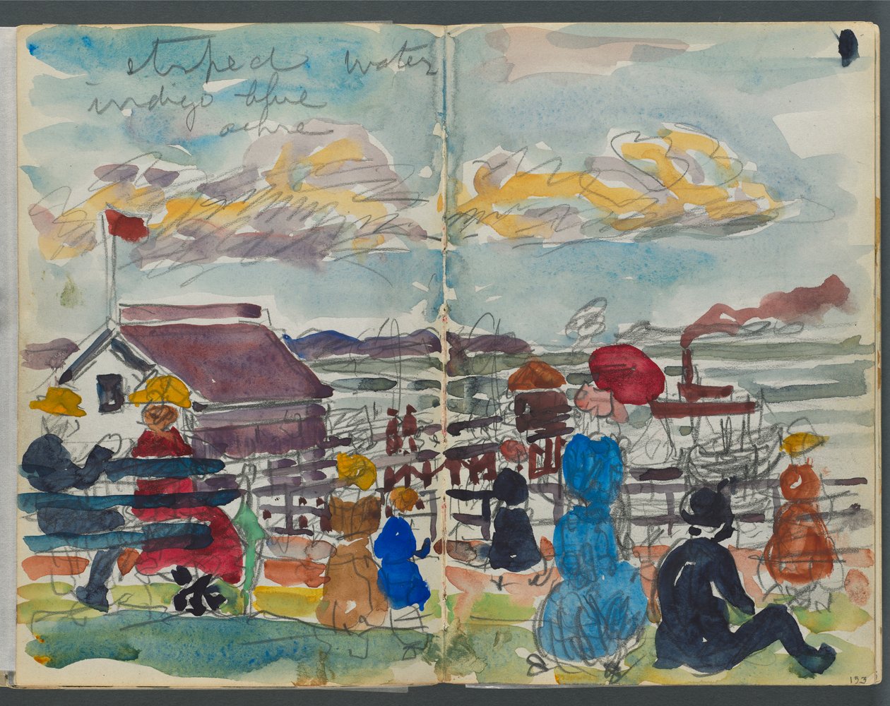 Skicář, The Dells, č. 127, strany 152 a 153: Postavy na pobřeží od Maurice Prendergast