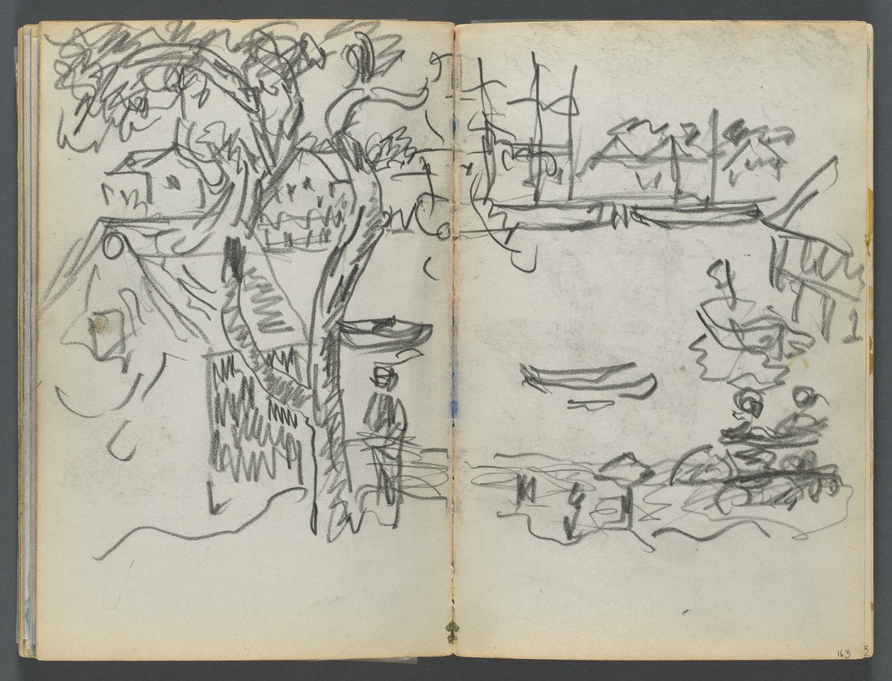Skicář, The Dells, č. 127, strana 162 a 163: Pohled na přístav od Maurice Prendergast
