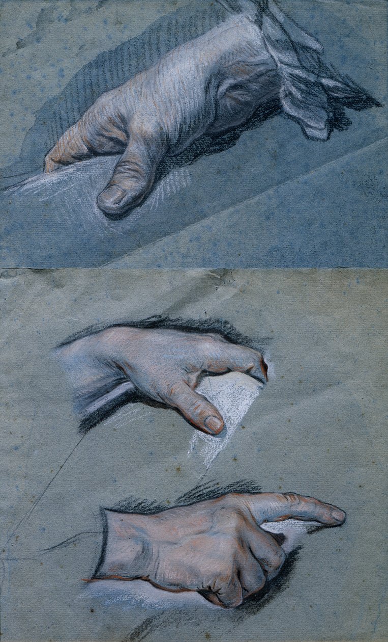 Studie rukou muže (pastel na papíře) od Maurice Quentin de La Tour