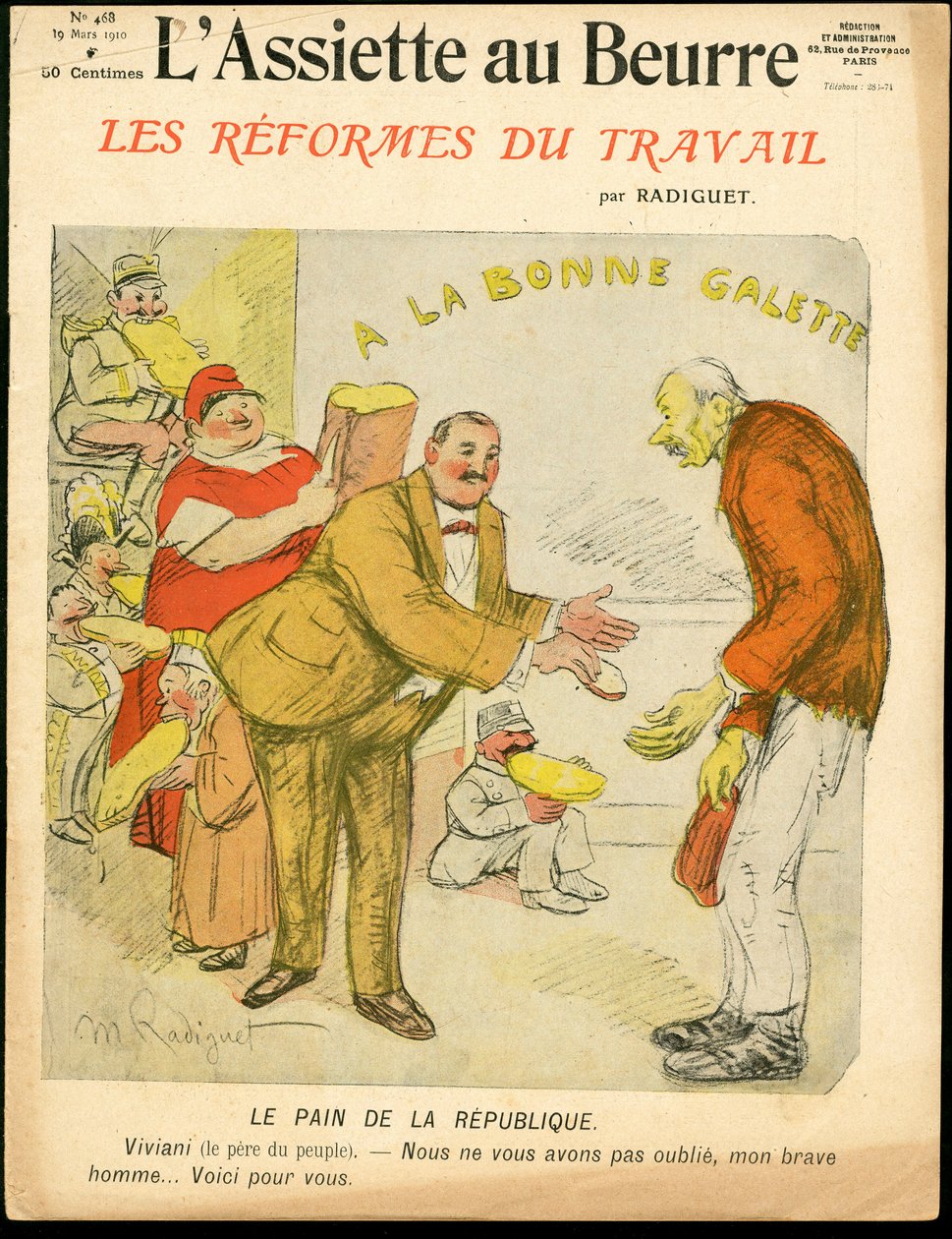 Obálka „L’Assiette au Beurre“, číslo 468, satirická barva od Maurice Radiguet