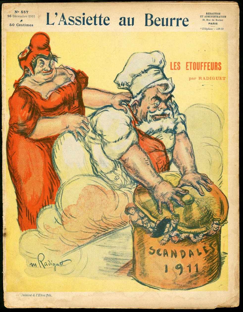 Obálka „L’Assiette au Beurre“, číslo 557, satirický v barvách od Maurice Radiguet