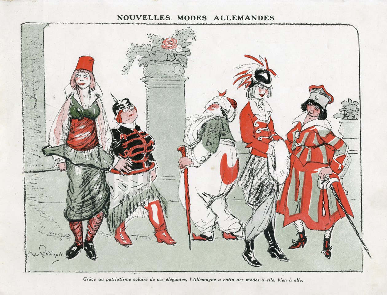 Ilustrace Maurice Radigueta (1866-1941) v Mode v Německu, ca. 1915 - Nové německé režimy - Válka 14-18, Německo Prusko, Turecko, Móda, Triplice - Ženy od Maurice Radiguet