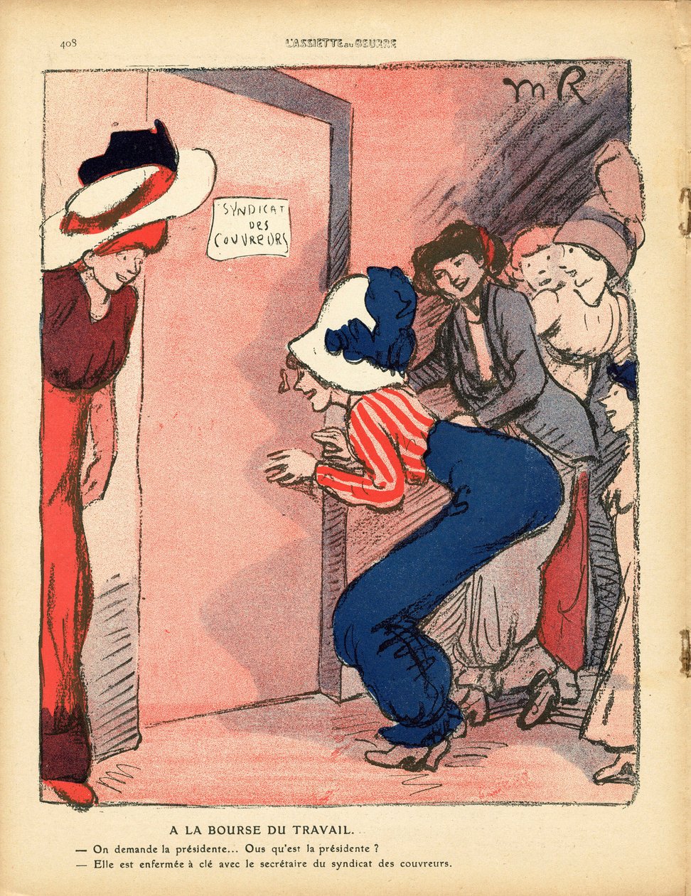 Máslový talíř, číslo 494, satirický v barvách od Maurice Radiguet