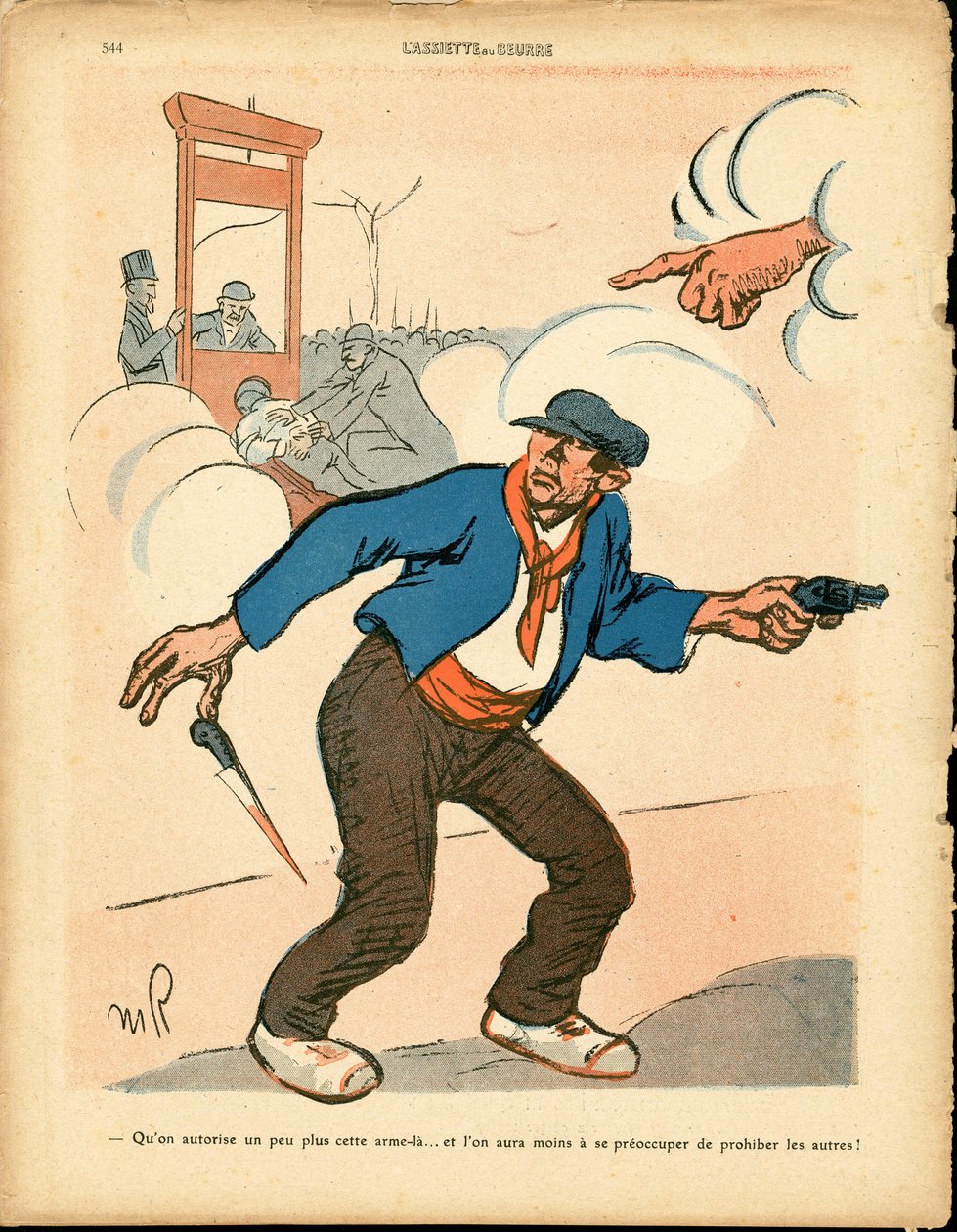 Máslový talíř, číslo 502, satirický v barvách od Maurice Radiguet