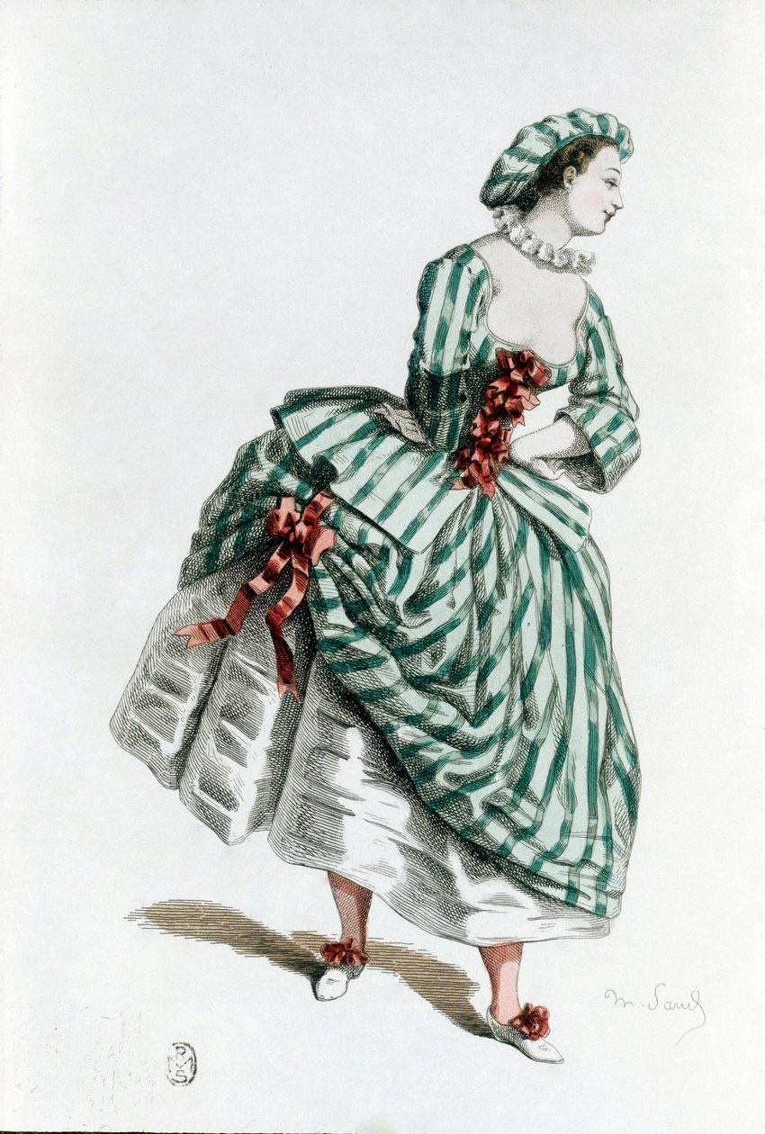 Kostým a maska Colombine (corallina) v roce 1855, ženská postava v commedia dell