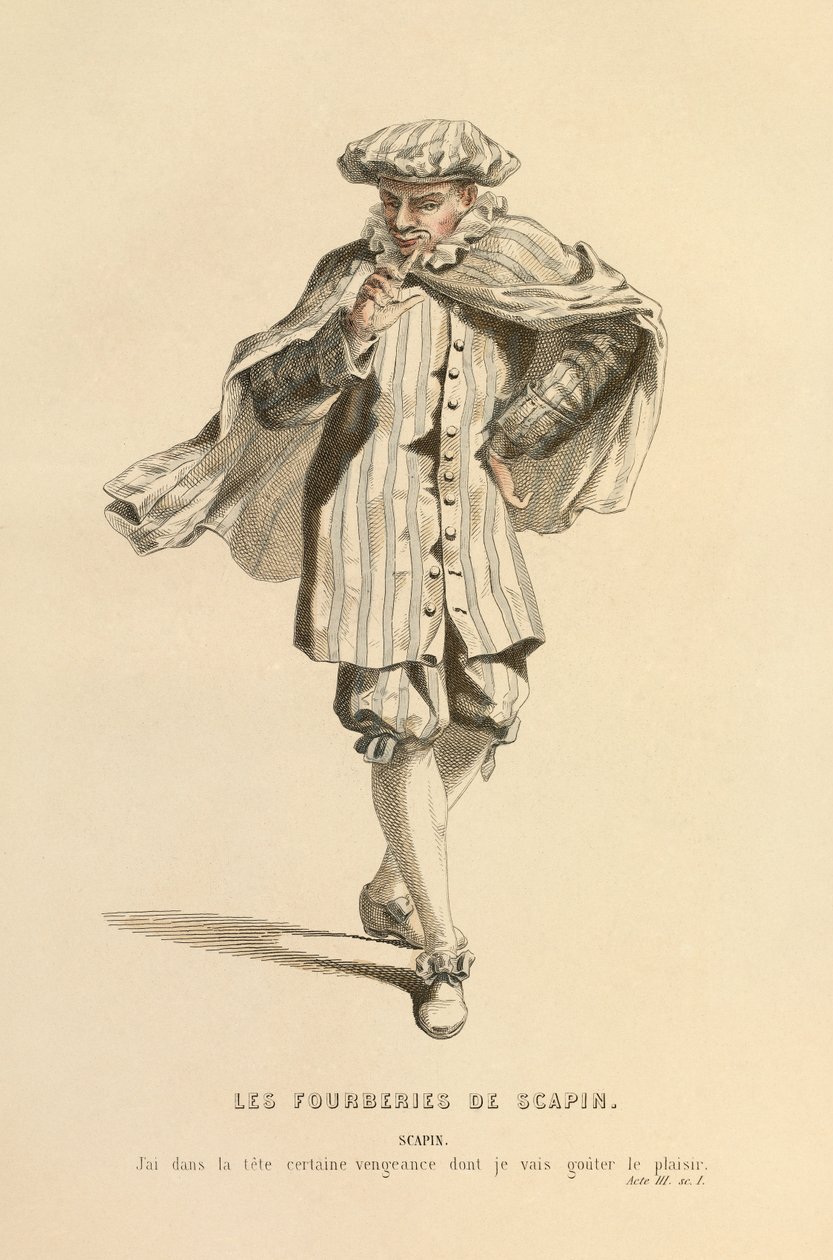 Kostým pro roli Scapina, asi 1868 (rytina) od Maurice Sand