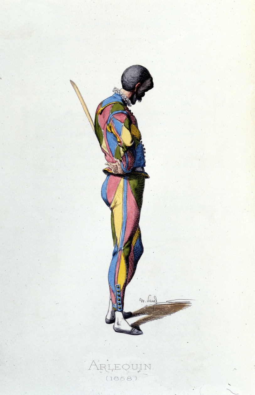 Harlekýn v roce 1858. Maurice Sand „“Masky a šašci““ Paříž 19. století. (Maurice Sand byl synem George Sanda) od Maurice Sand