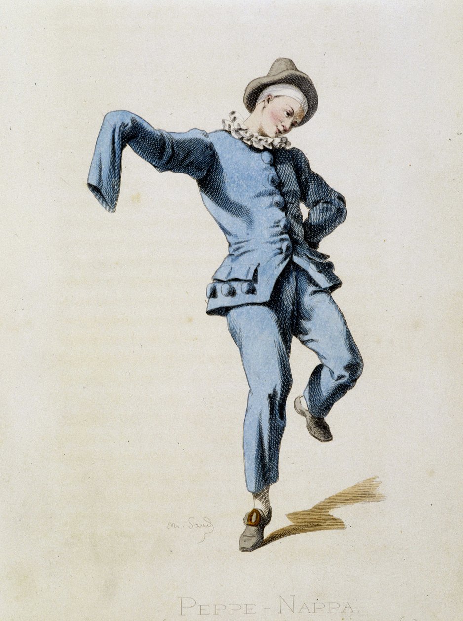 Peppe Nappa (Pierrot nebo Peppe-Nappa) čerpá z „Masques et bouffons“ (italská komedie), text a kresby Maurice Sand, grafiky A. Manceau, předmluva Georges Sand, Paris, Michel Lévy Frères od Maurice Sand