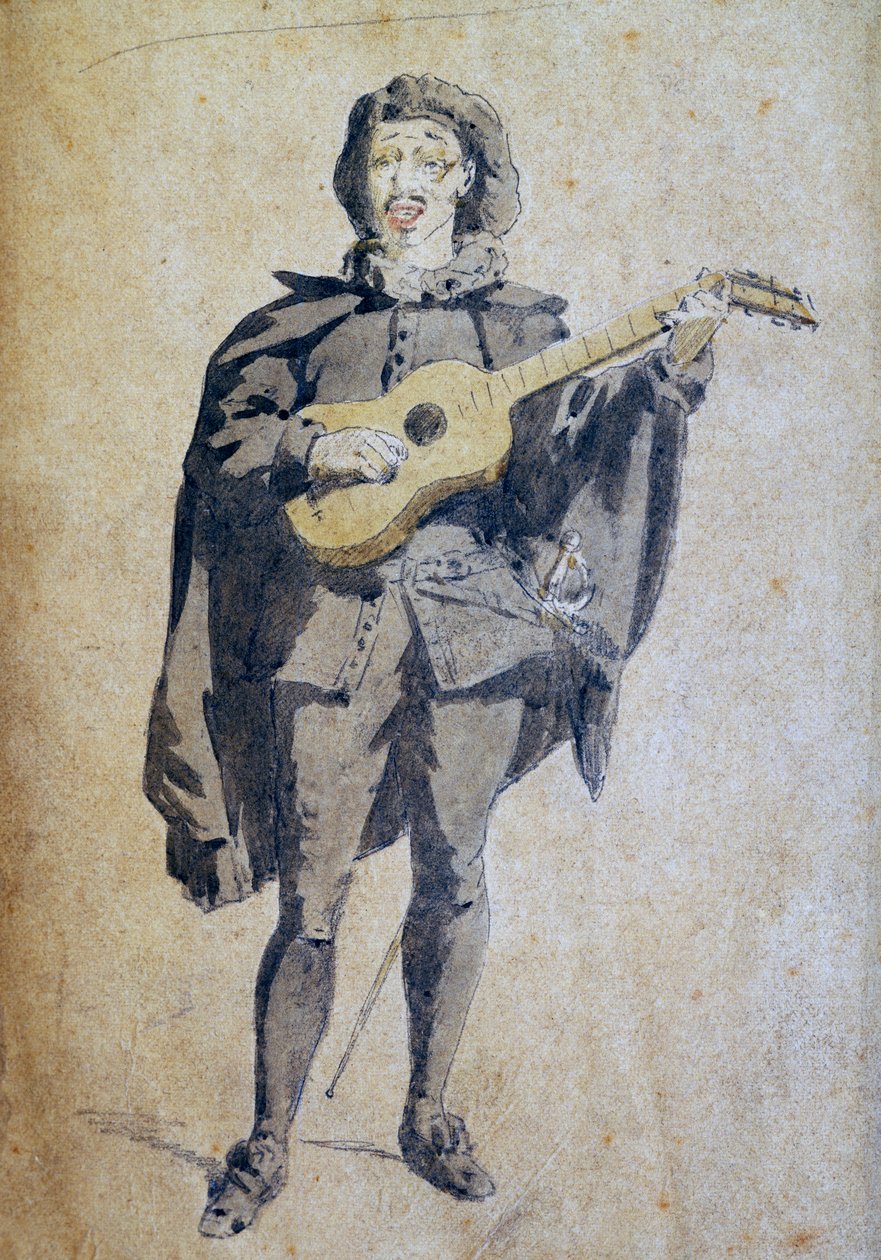 Scaramouche, ilustrace Maurice Sand (1823-1889), rytina ze studie Commedia dell