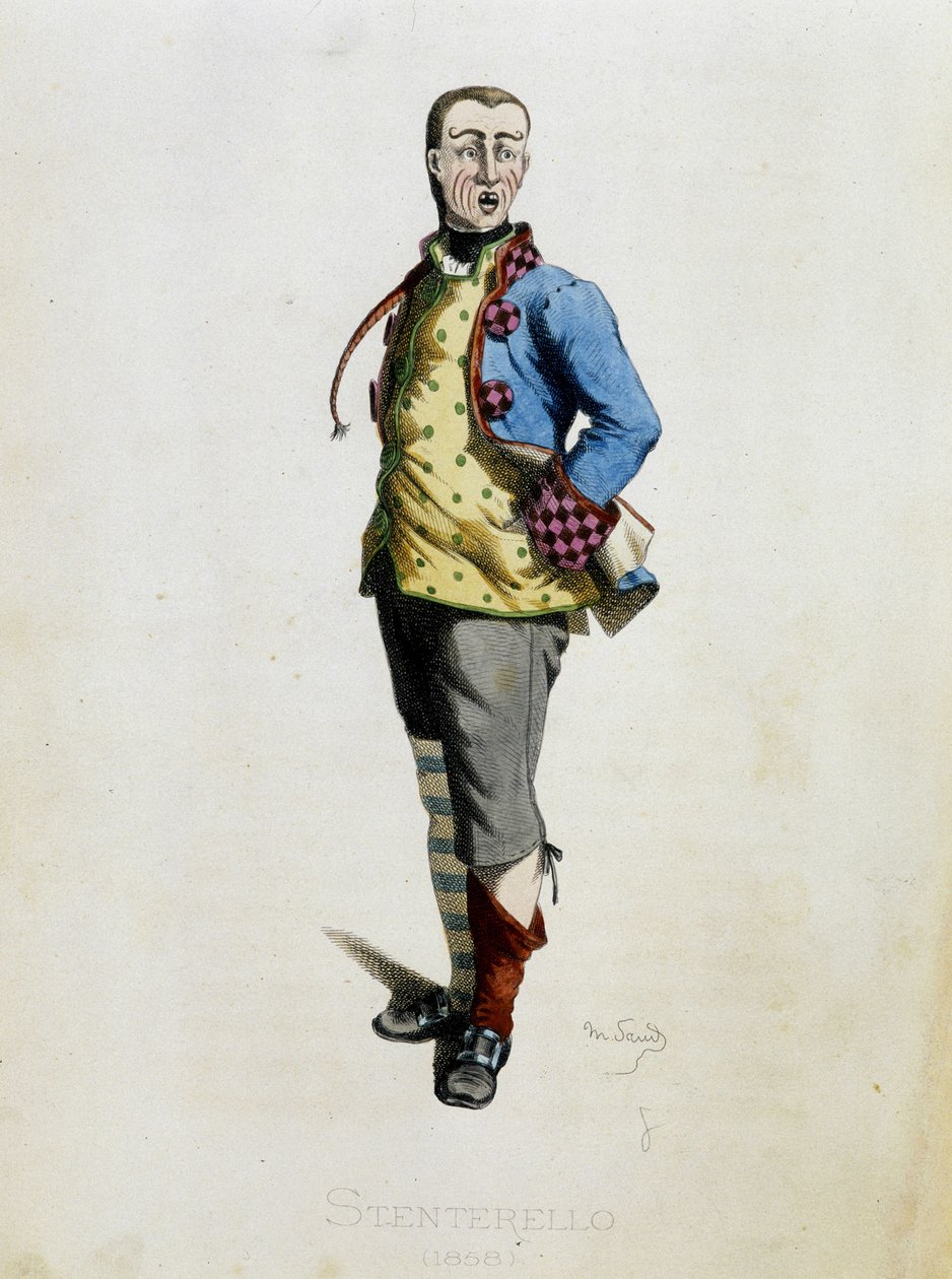 Stenterello čerpá z „Masques et bouffons“ (italská komedie), text a kresby Maurice Sand, grafiky A. Manceau, předmluva Georges Sand, Paříž, Michel Levy Freres od Maurice Sand