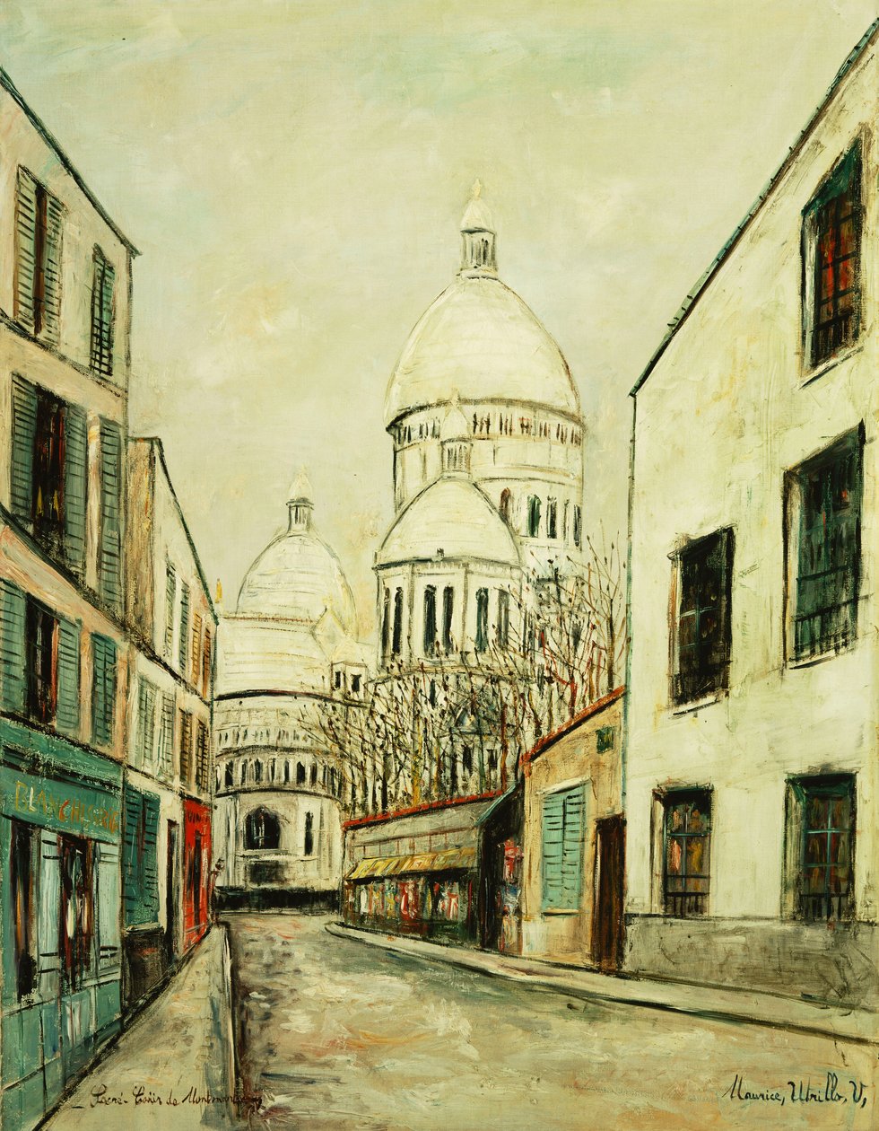 Sacre-Coeur de Montmartre (Rue du Chevalier de la Barre a Montmartre), kolem roku 1935 (olej na plátně) od Maurice Utrillo
