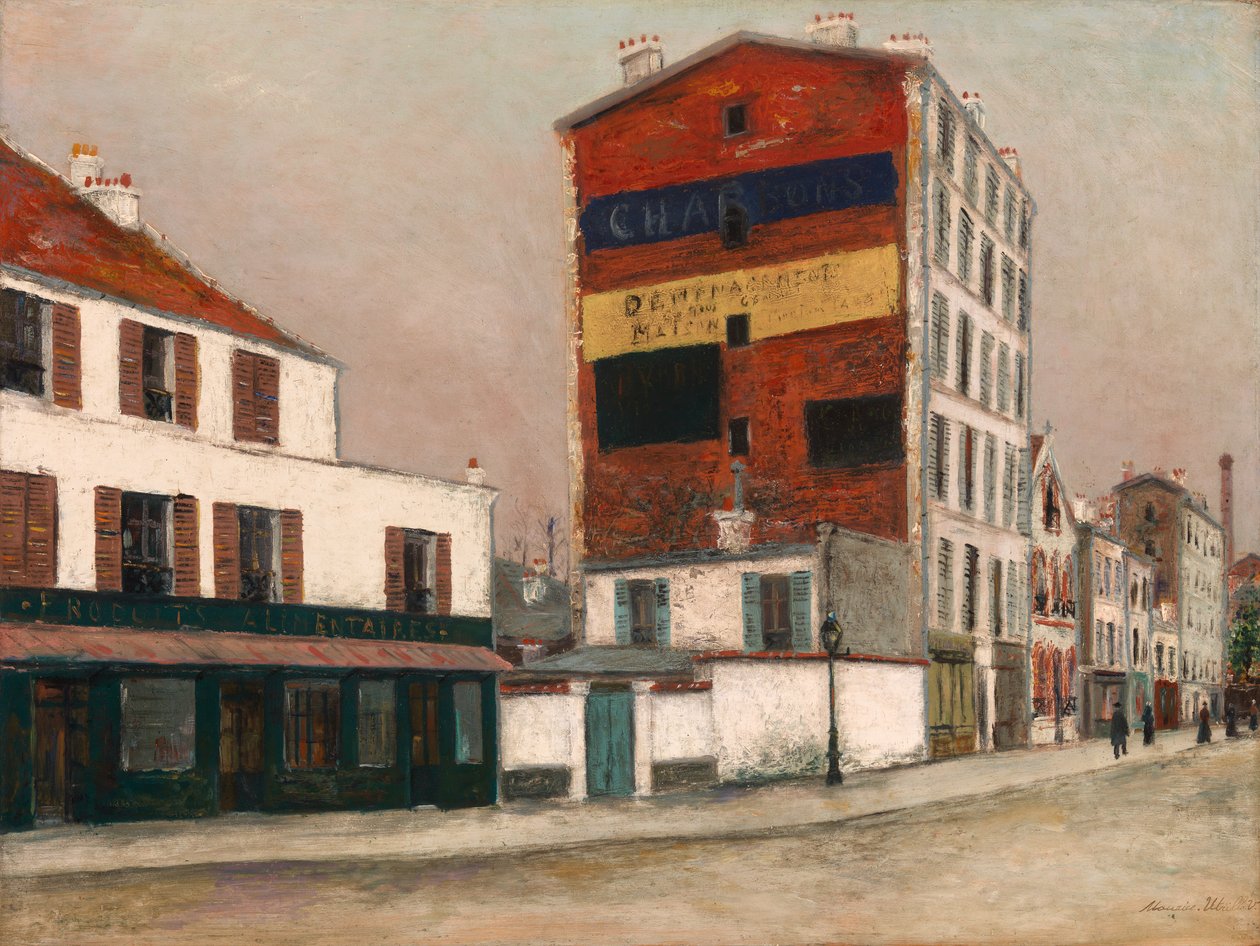 Červená zeď, Boulevard de la Chapelle, kolem roku 1910 (olej na desce) od Maurice Utrillo