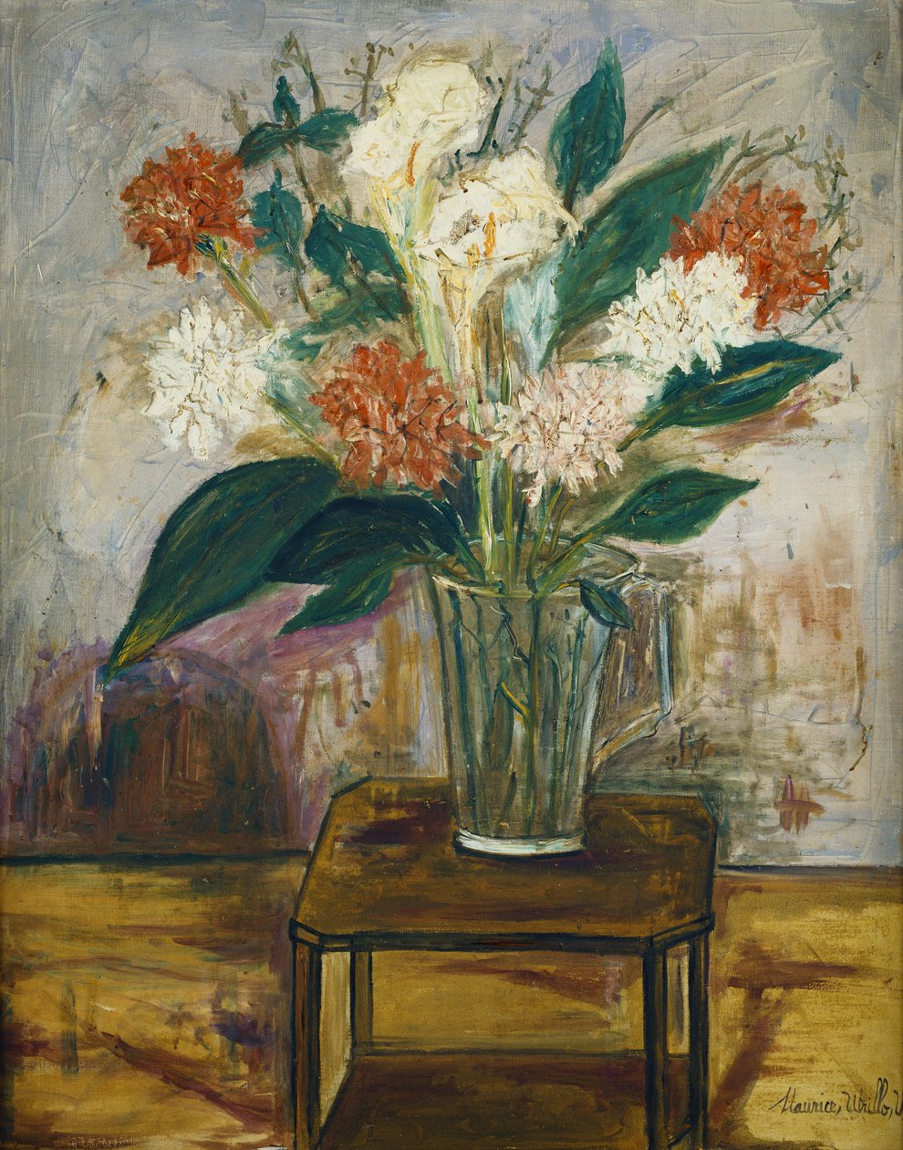 Váza s květinami na stole; Vase de Fleurs sur un Table od Maurice Utrillo