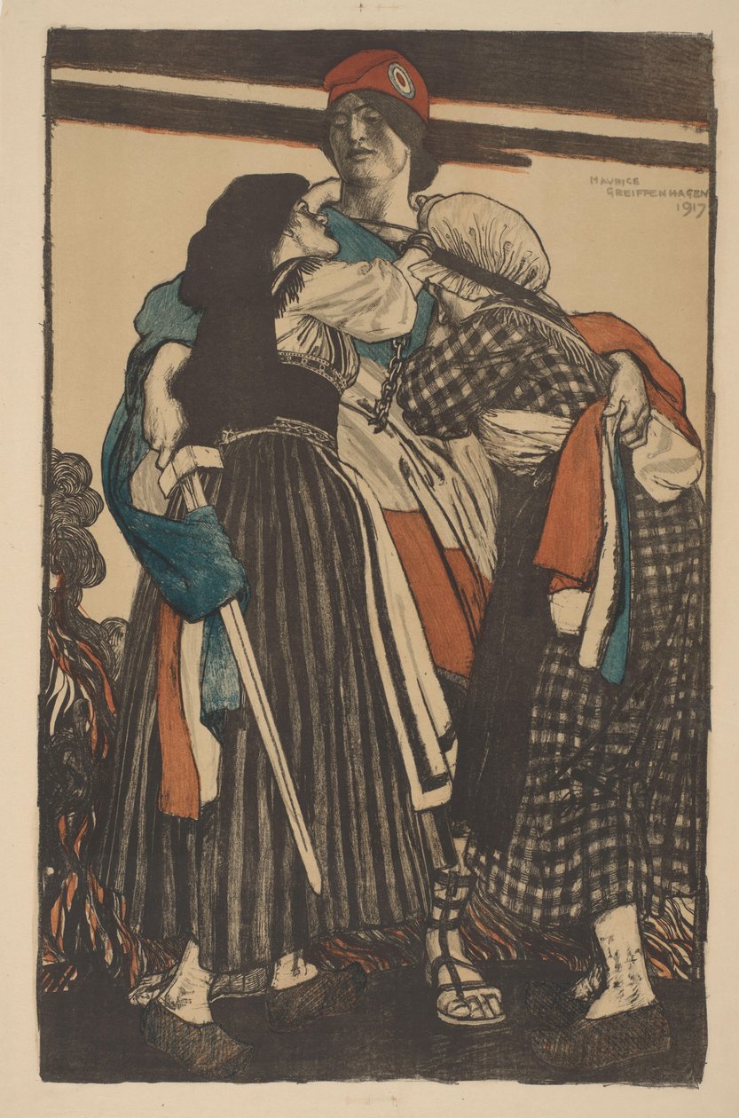 Žena s mečem objímá dvě děti Obnova Alsaska-Lotrinska Francii (původní název) Velká válka: Britské úsilí a ideály (název série) The Great War: British