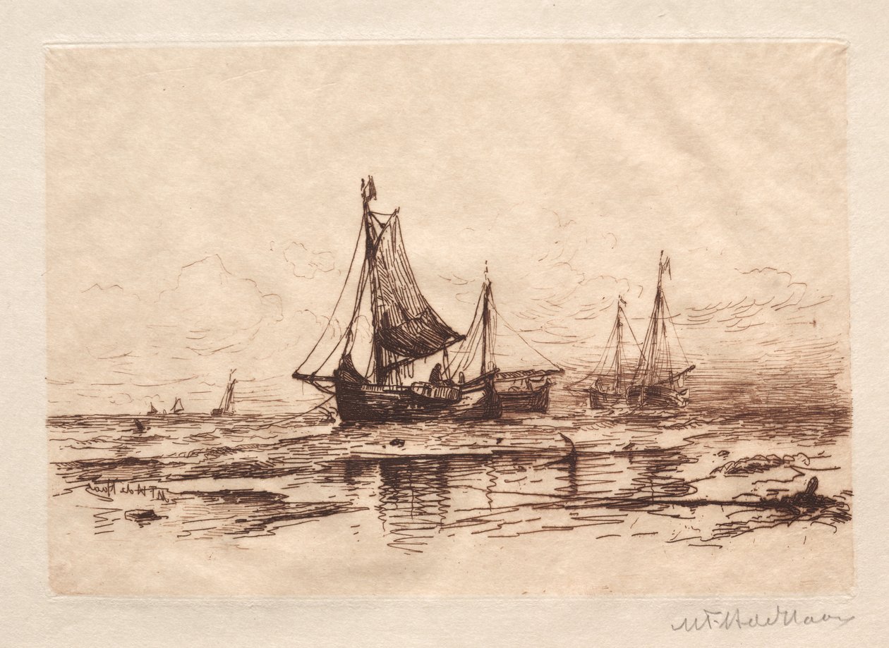 Rybářské lodě na pláži v Scheveningen. od Maurits Frederik Hendrik De Haas