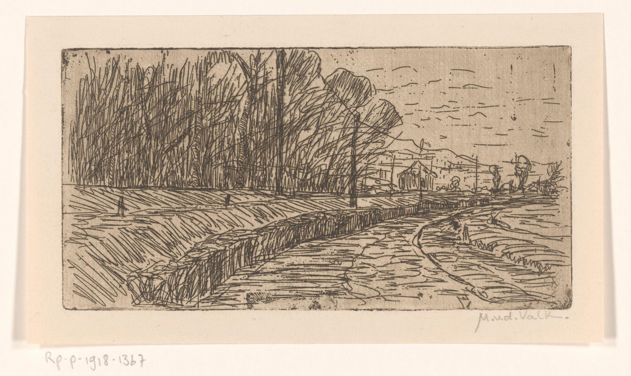 Krajina se silnicí, okrajem lesa a elektrickými sloupy od Maurits van der Valk (signed by artist)