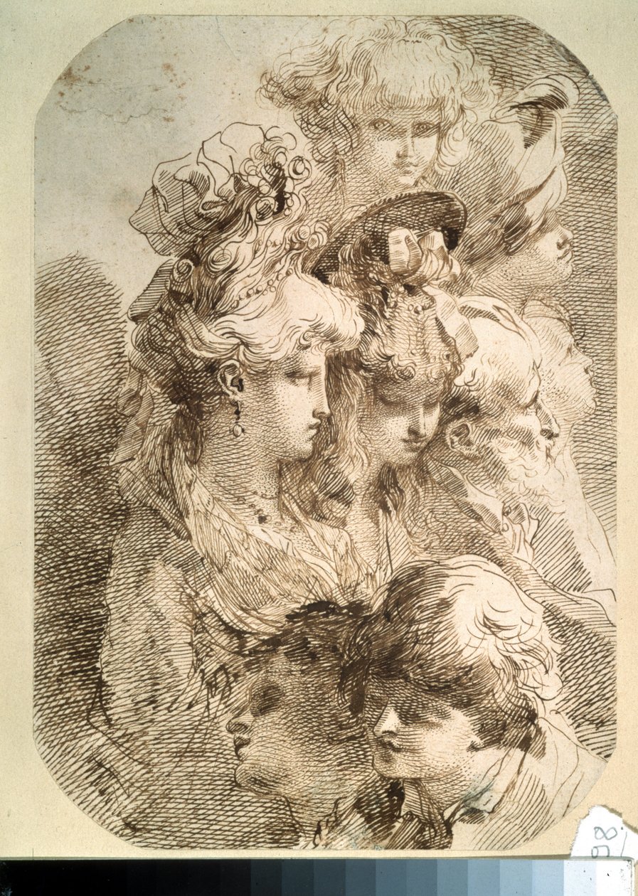 Studie osmi hlav. (Studie osmi hlav). Kresba Mauro Gandolfi (1764-1834). italské umění. Tužka a hnědý inkoust na papíře. Puškinovo muzeum, Moskva od Mauro Gandolfi