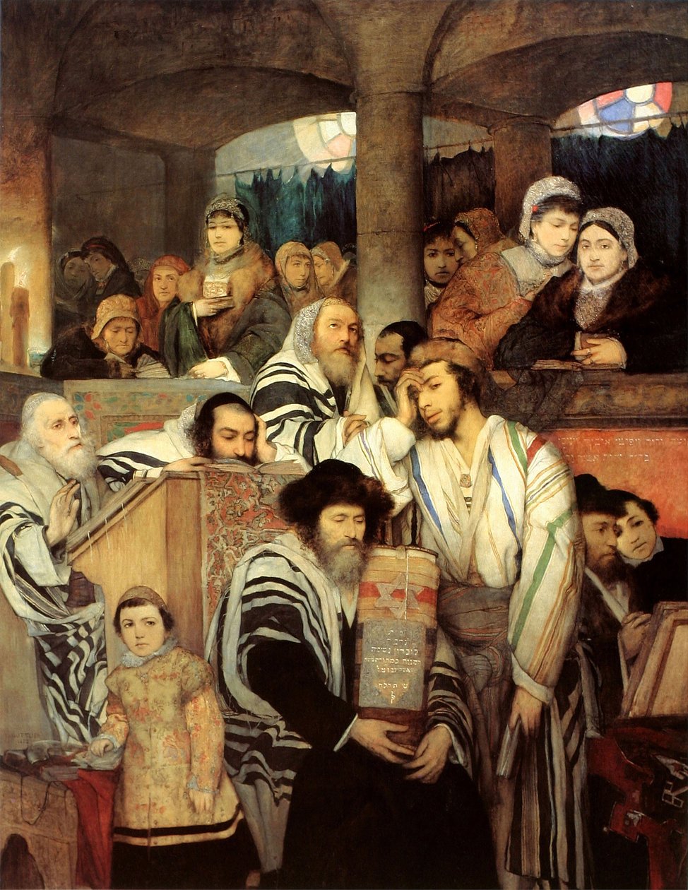 Židé se modlí v synagoze na Yom Kippur od Maurycy Gottlieb