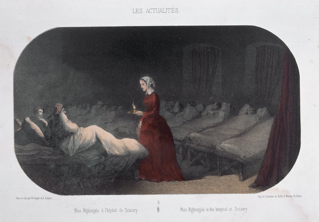 Miss Nightingale (1820-1910) v nemocnici v Scutary během krymské války, 1856 od Max and Simeon Beeger