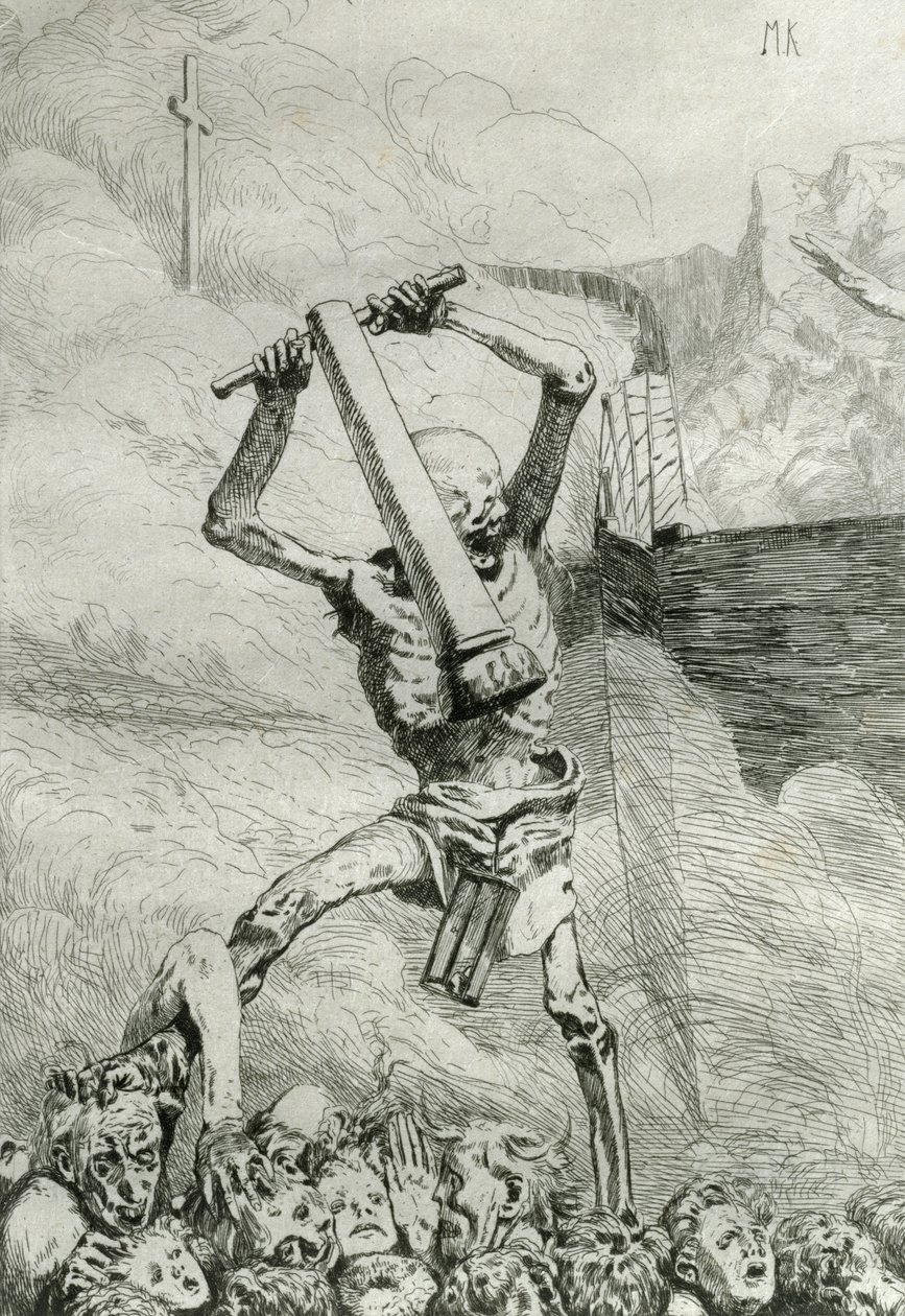 Třetí budoucnost, deska 6 z knihy "Eva a budoucnost", Opus III, vydáno 1880 od Max Klinger