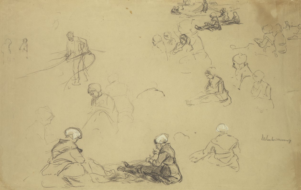 Studie opravářů sítí (křída a dřevěné uhlí na papíře) od Max Liebermann