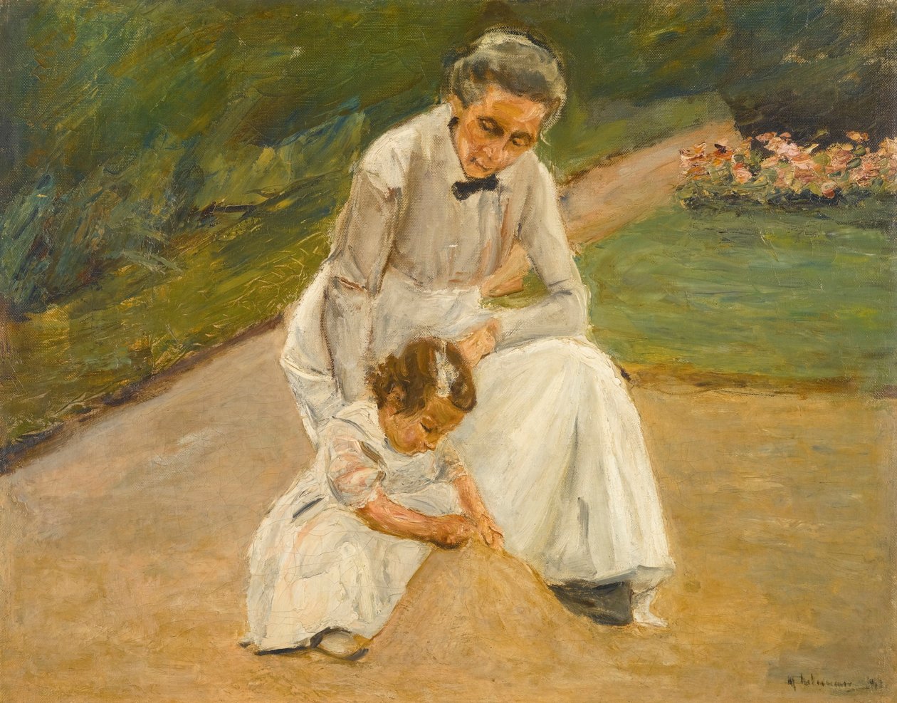 Vnučka a chůva si hrají na zahradě od Max Liebermann