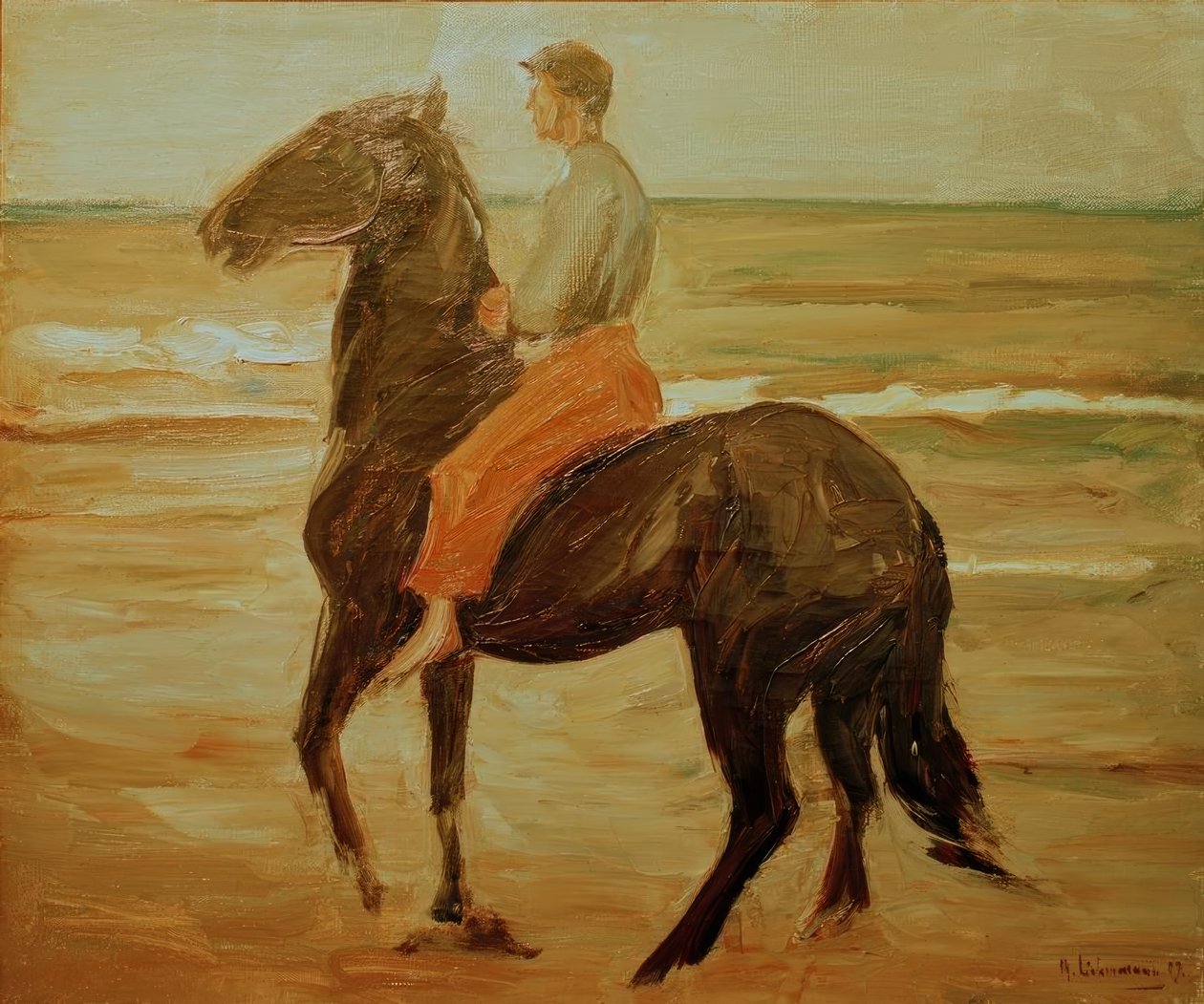 Mladý jezdec - ženich na pláži od Max Liebermann