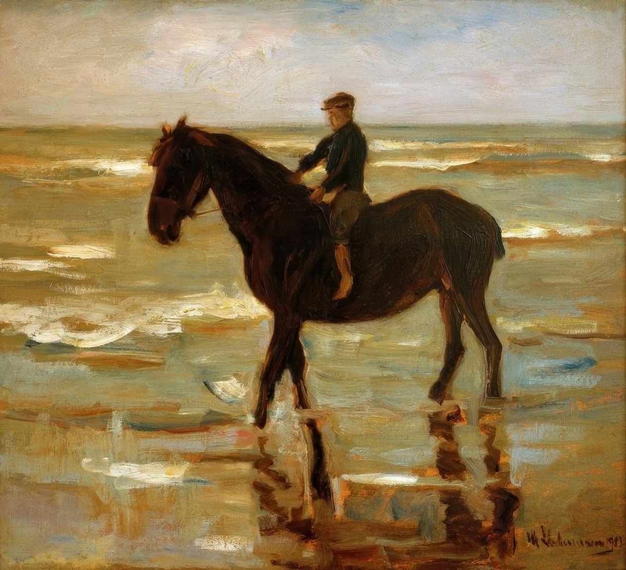 Chlapec na pláži - tlustý kůň od Max Liebermann