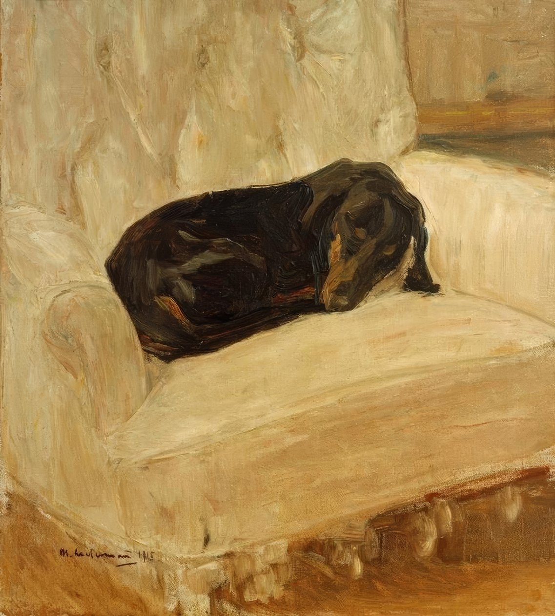 Spící jezevčík v křesle od Max Liebermann