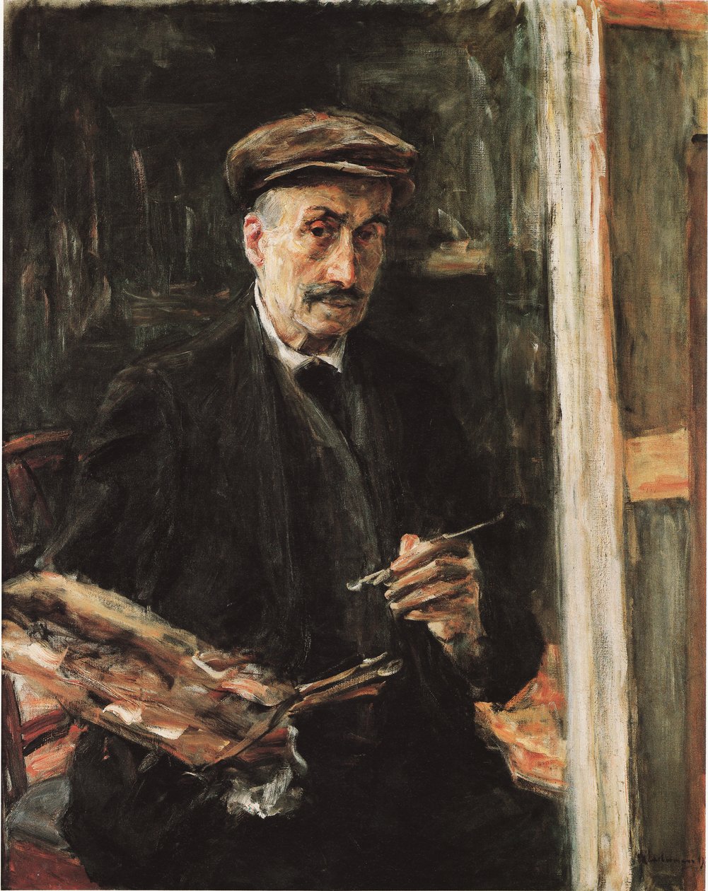 Autoportrét se sportovní čepicí na stojanu od Max Liebermann
