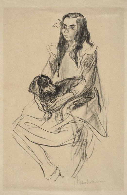 Sedící dívka s jezevčíkem od Max Liebermann