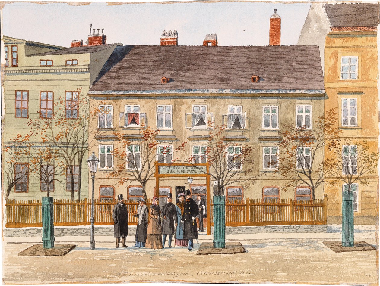 VI., Restaurant Zum Weingartl, Getreidemarkt No. 5 od Max Neubauer