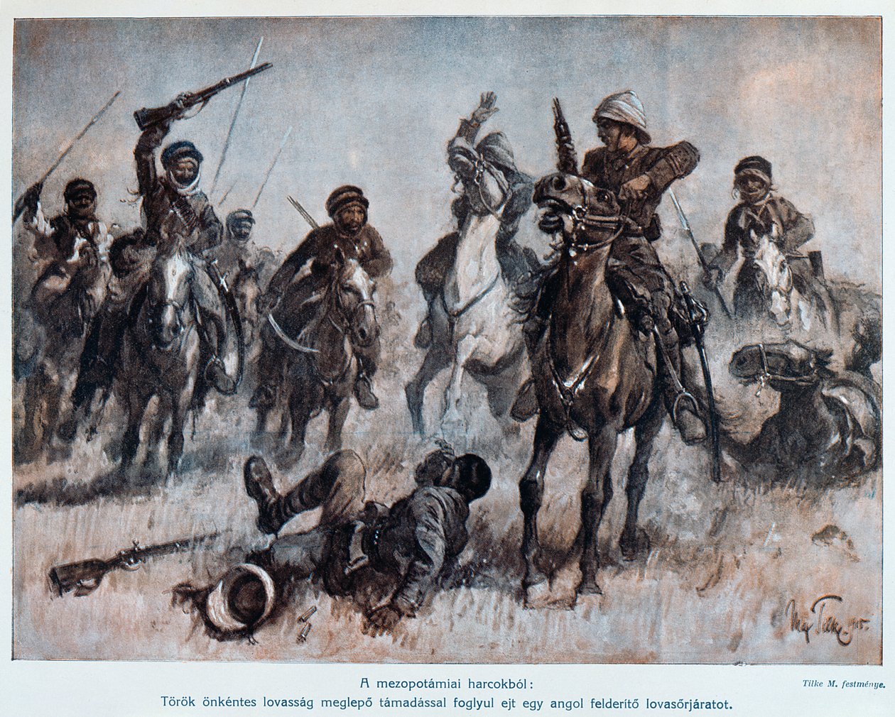 Bitva mezi anglickými a tureckými vojsky v Mezopotámii, kolem roku 1915 od Max Tilke