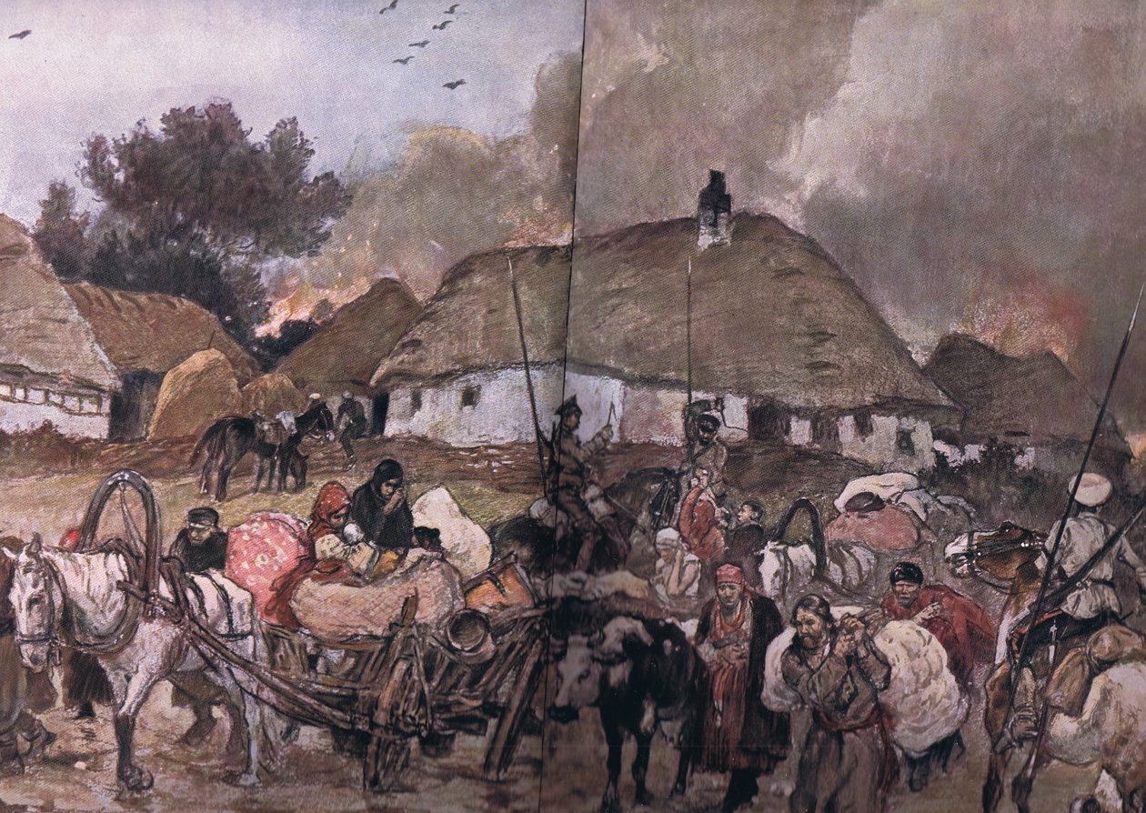 Na cestě do Brest-Litowska: Polští rehoľníci s kozáky vzadu, z hospody Ilustrovaná historie světové války 1914-1915. od Union Berlagsefellfchaft, 1922 sv. 3 od Max Tilke