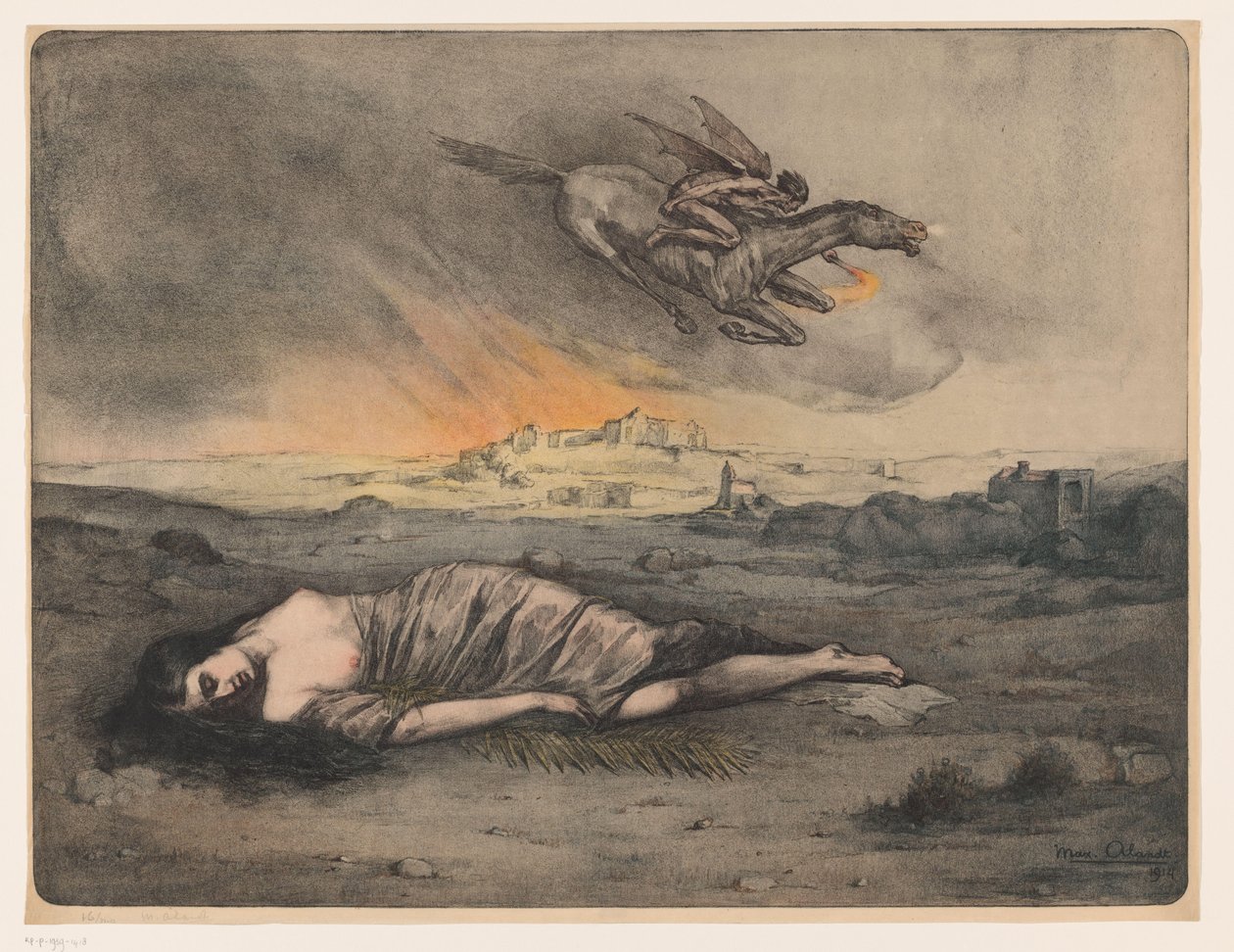 Ležící žena a létající jezdec s pochodní od Max Alexander Alandt (signed by artist)