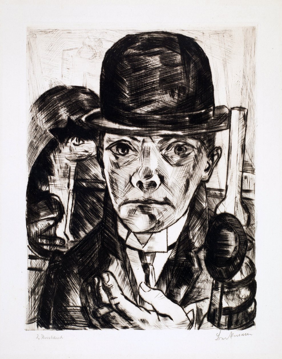 Autoportrét s buřinkou. Rytina Max Bechmann (1884-1950) od Max Beckmann