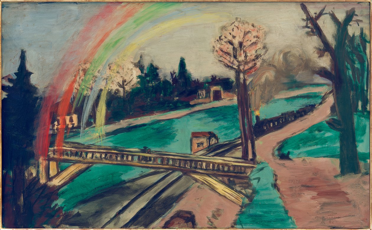 Železniční krajina s duhou od Max Beckmann