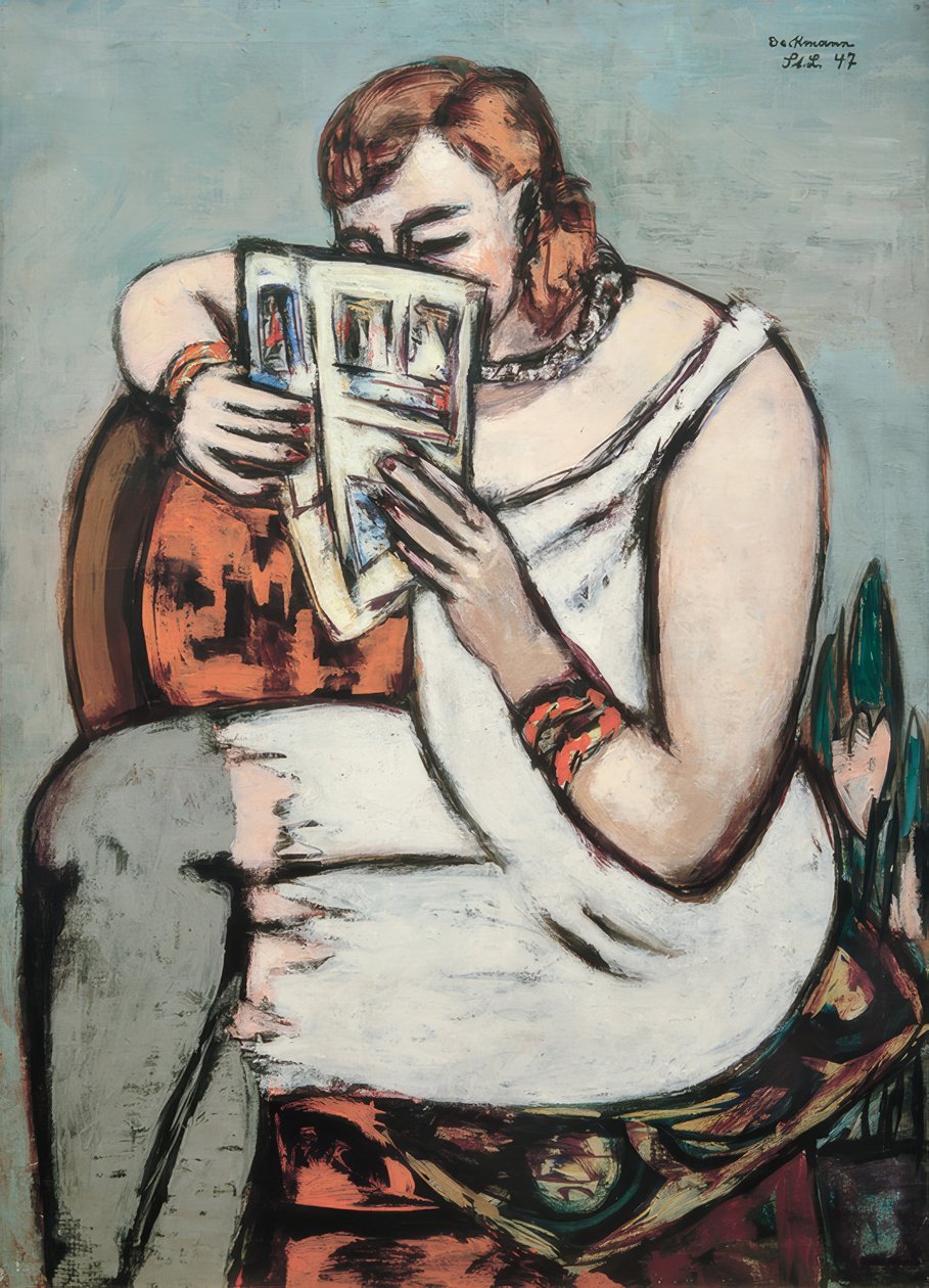 Žena v bílé košili (čtení) od Max Beckmann