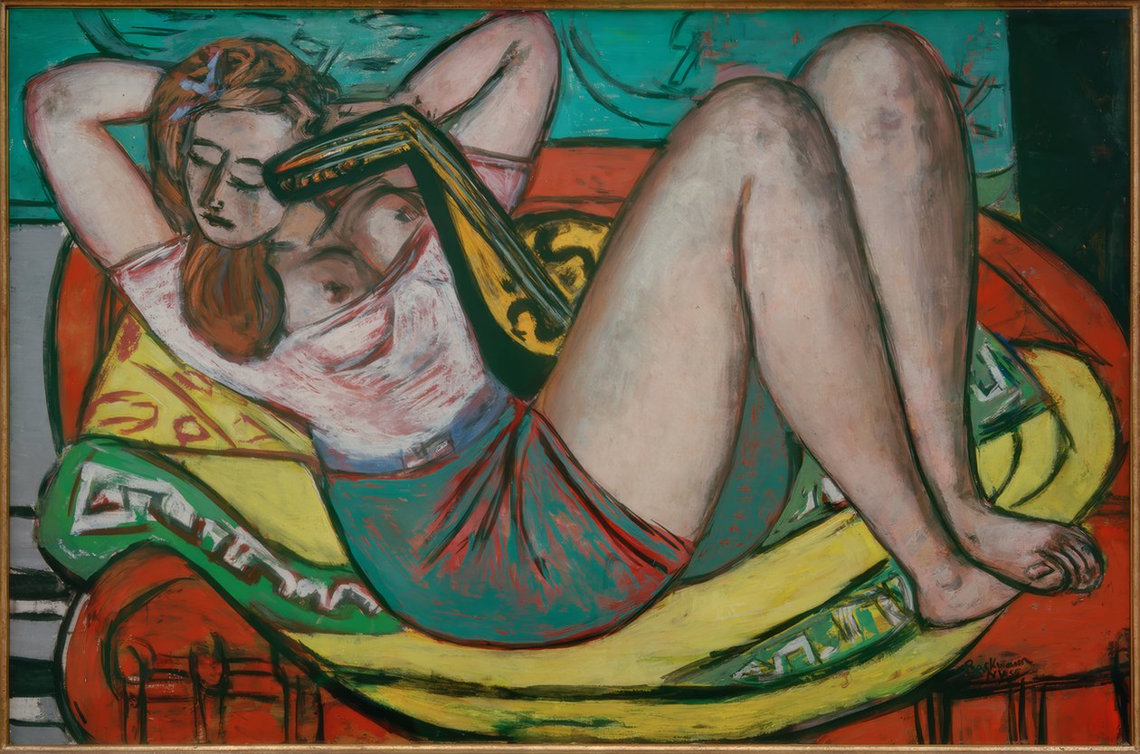 Žena s mandolínou ve žluté a červené od Max Beckmann